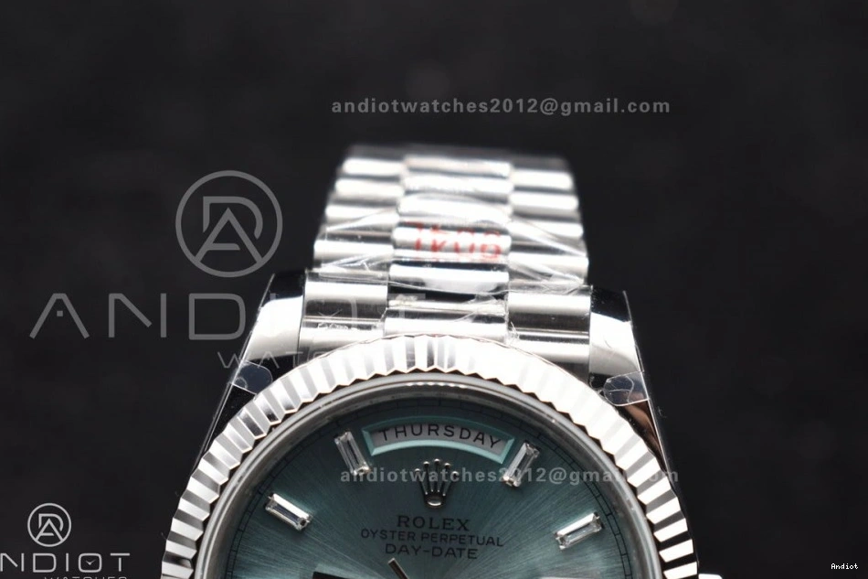Bracelet 40 Stick Dial Blue 904L GMF DayDate Steel Ice V2 A3255 President SS On 0204